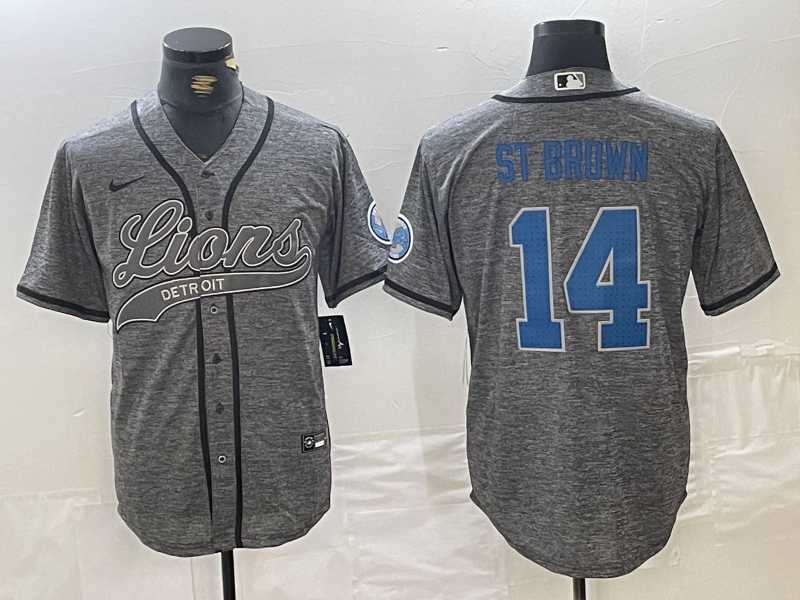 Men%27s Detroit Lions #14 Amon-Ra St. Brown Gray Cool Base Stitched Baseball Jersey->detroit lions->NFL Jersey